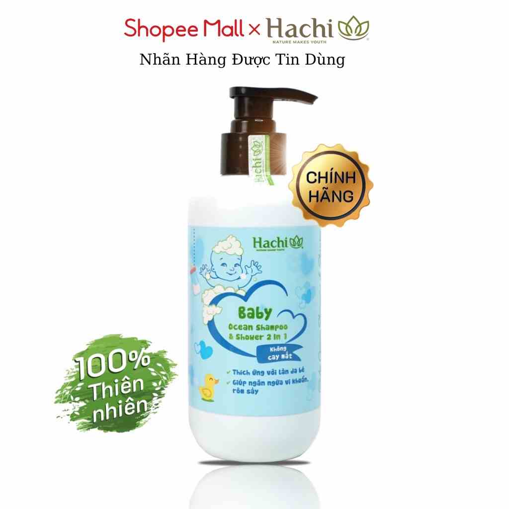 Dầu tắm gội trẻ em Hachi Baby 350ml 2 Trong 1 không cay mắt cho bé 0-6 tuổi màu xanh BABY OCEAN SHAMPOO & SHOWER