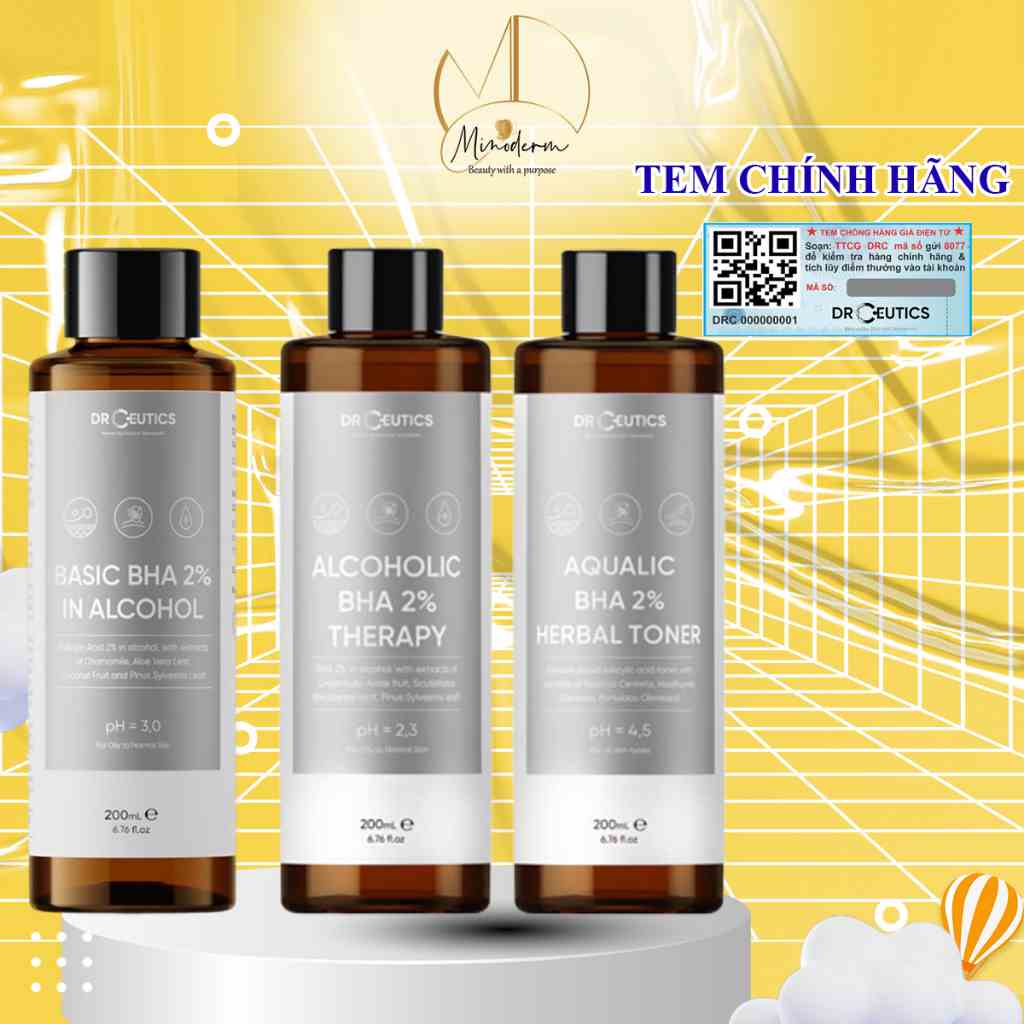 Tẩy tế bào chết DrCeutics BHA 2% dung dịch làm sạch và cân bằng da 200ml