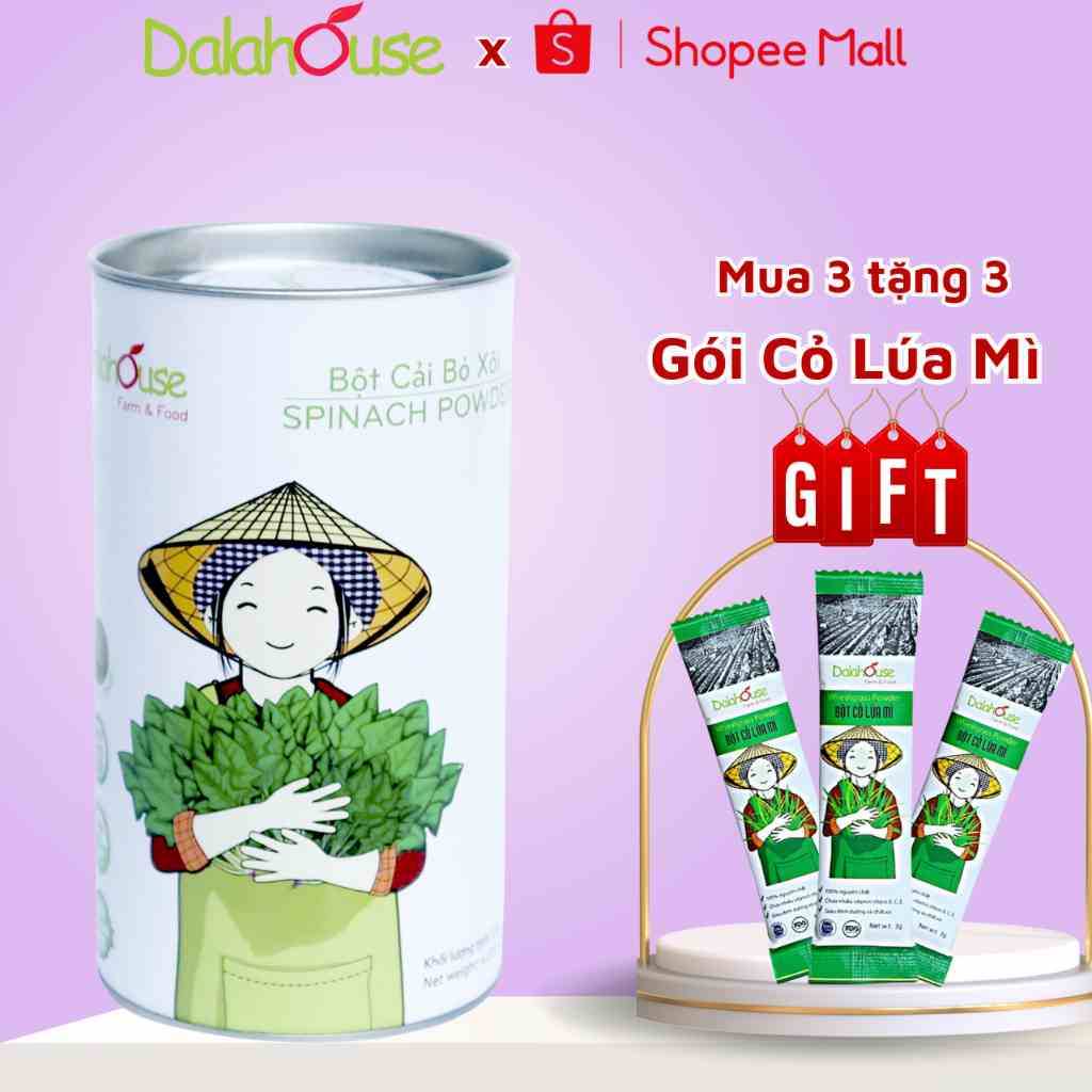 Bột Cải Bó Xôi Dalahouse Lon 120g Bột Rau Hữu Cơ Nguyên Chất Sấy Lạnh Bổ Sung Vitamin Và Khoáng Chất