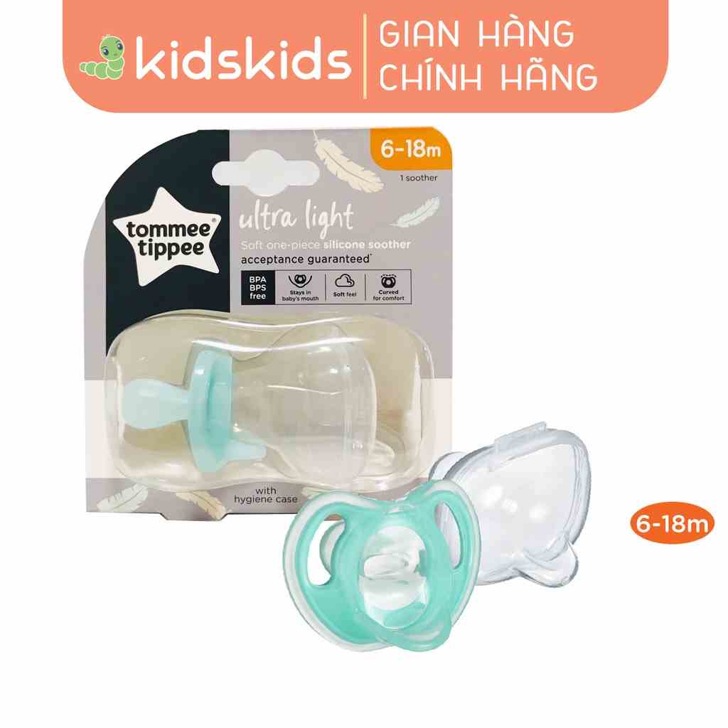 Ty ngậm silicon siêu nhẹ cho bé Tommee Tippee Ultra Light 6-18 tháng (vỉ đơn) - Xanh ngọc