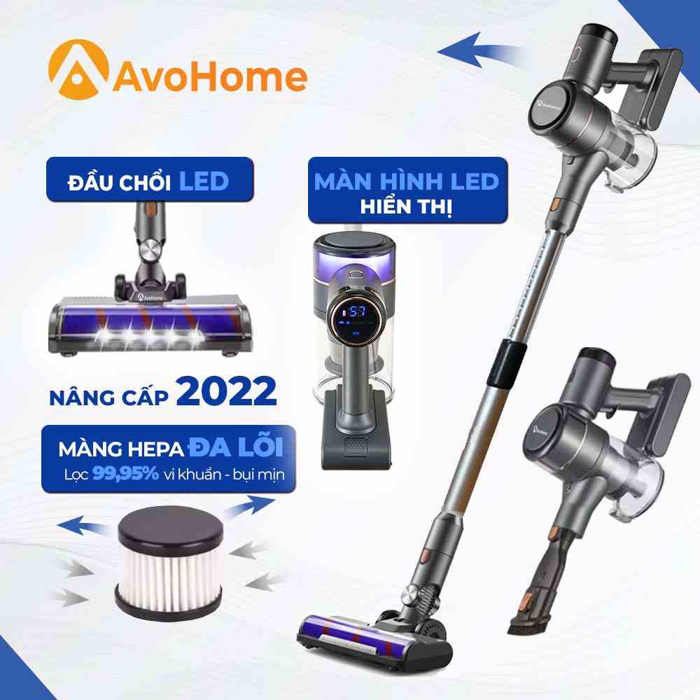 Máy hút bụi cầm tay không dây AVOHOME đa năng cải tiến đèn và màn hình LED hút 99,95% bụi mịn mới nhất 2023 AH-001