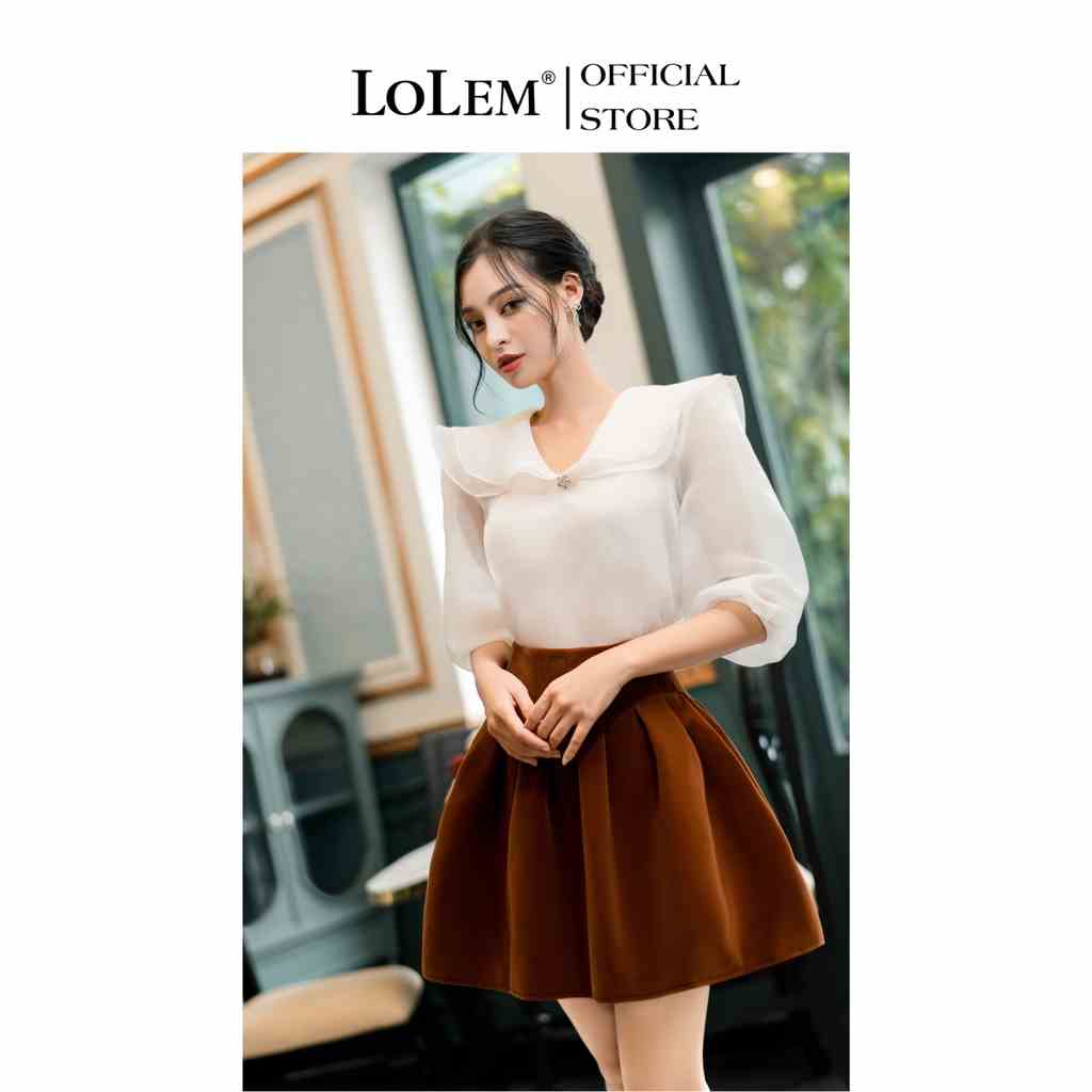 Áo sơ mi nữ kiểu LOLEM ASM310 cổ bèo vải tơ organza không nhăn giữ form lâu