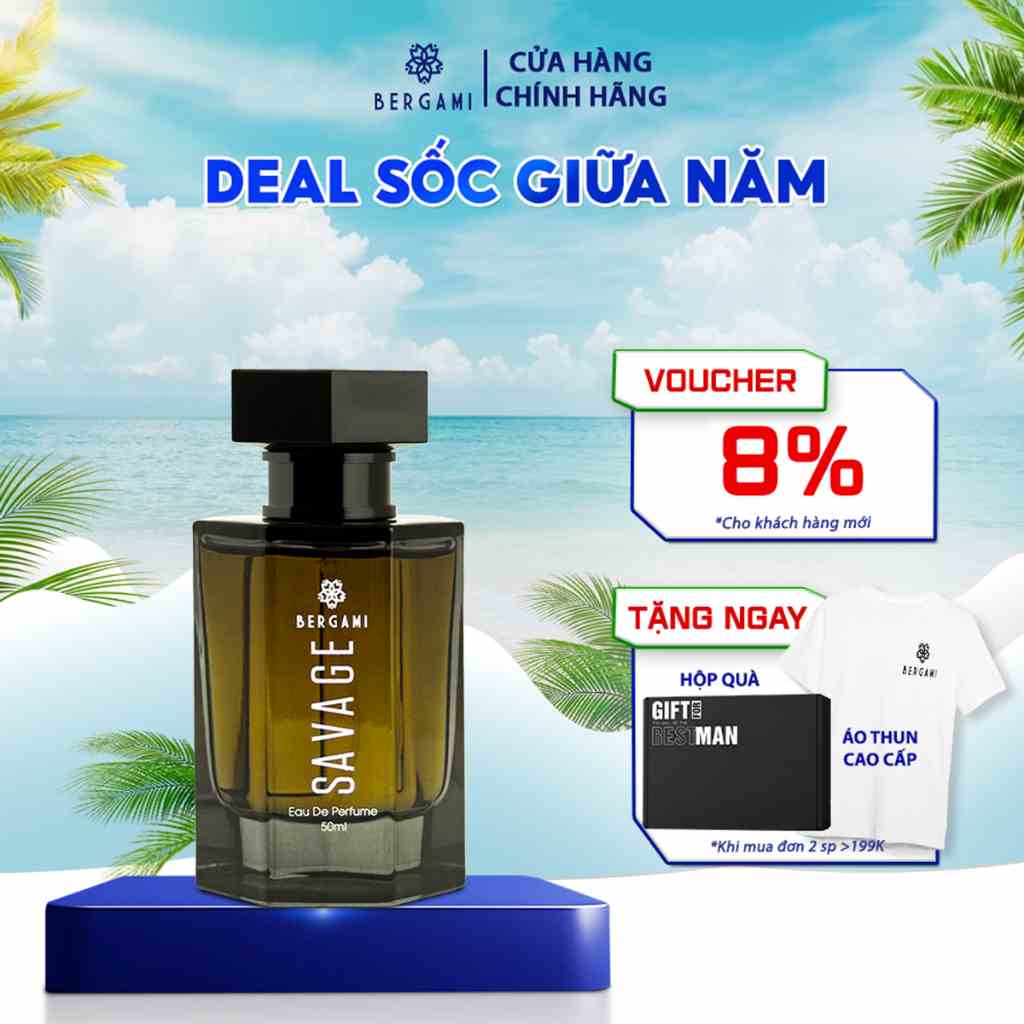 Nước Hoa Nam Thơm Lâu Bergami Savage, Nước Hoa Chính Hãng Mùi Hương Nam Tính Mạnh Mẽ, Lưu Hương 6H 50ml/chai