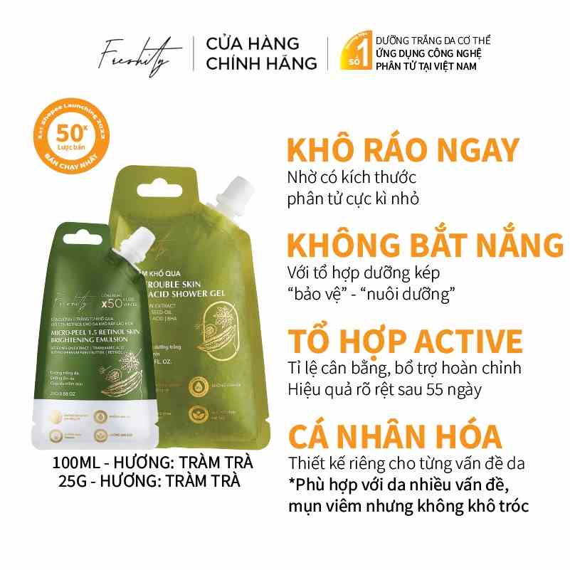 Bộ sản phẩm khổ qua Freshity cho làn da đa vấn đề trial size 100ml và  25g