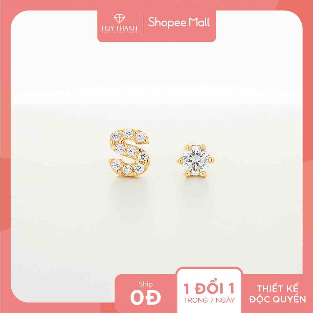 Bông Tai Vàng Vàng Hình Chữ S Thời Trang Gắn Đá CZ Cao Cấp Vàng Tây 14K BTAM115 Huy Thanh Jewelry