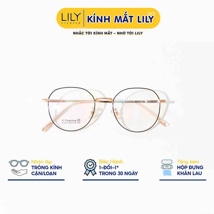 Gọng kính nam nữ LILYEYEWEAR mắt tròn chất liệu kim loại chắc chắn kiểu dáng thời trang 9134