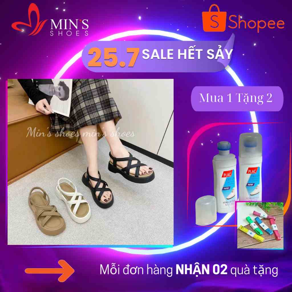 (MUA 1 TẶNG 2 - DUY NHẤT 25-27/07)  Mins Shoes - S514 Dép Sandal Dây Đế Bánh Mì Form Rộng Nên Đi Lùi Size