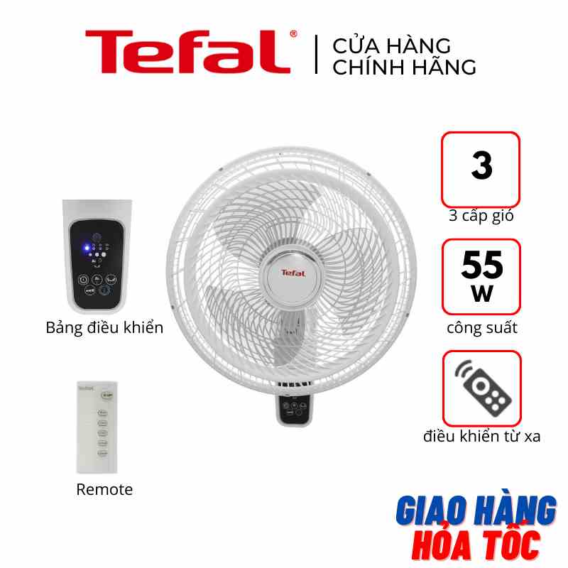 Quạt treo tường 3 cánh Tefal Turbo Life VH657690 - màu Trắng - Có remote - Hàng chính hãng