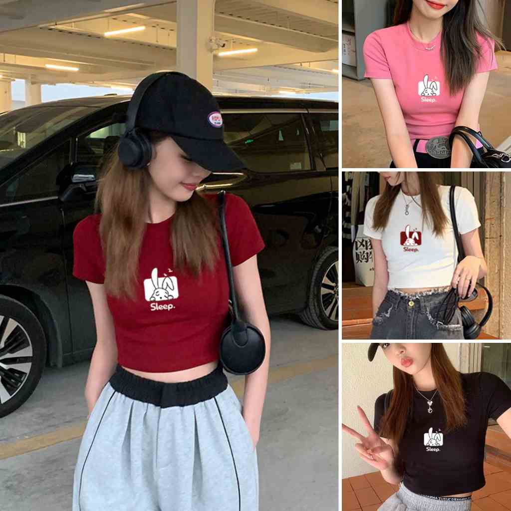 Áo Croptop in hình thỏ Sleep -  Áo croptop ôm LOZA CR6199