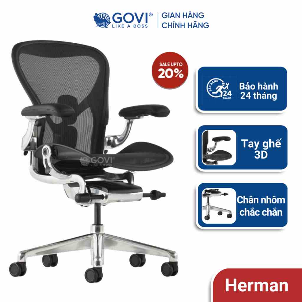 Ghế herman Miller Aeron – Onyx Ultra Matte Chân nhôm