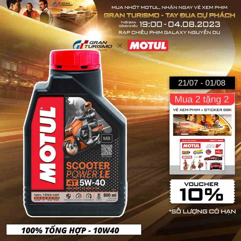 [Mã BMLTB35 giảm đến 35K đơn 99K] Dầu nhớt xe tay ga MOTUL SCOOTER POWER LE 4T 5W40 0.8L