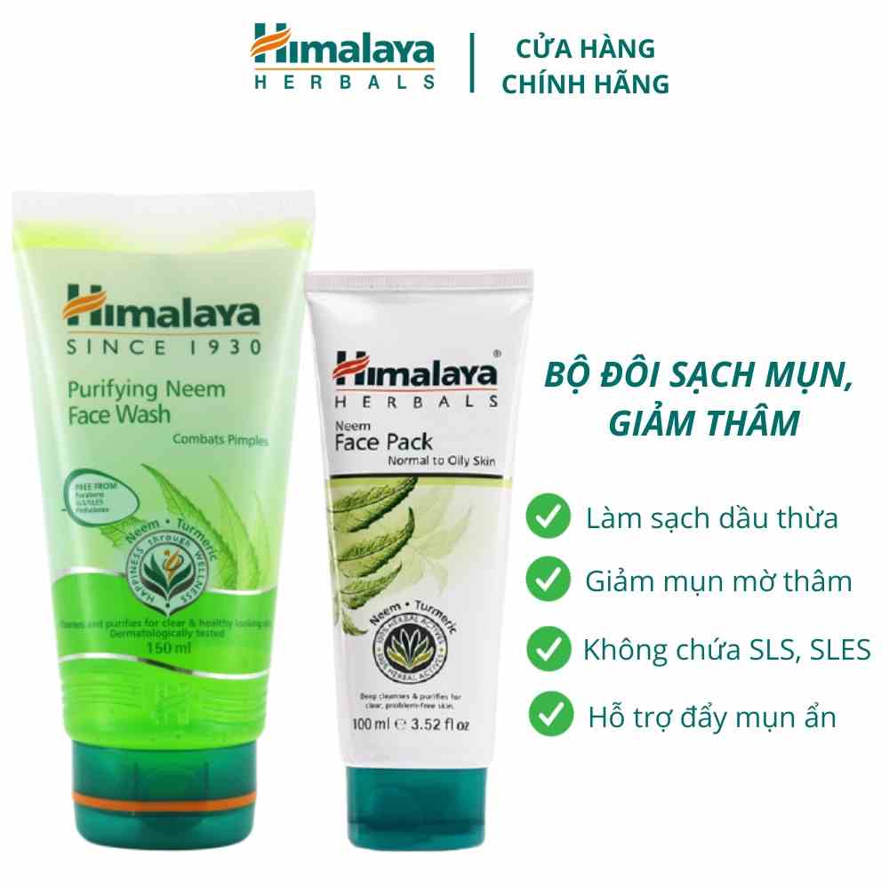 Combo làm sạch dầu thừa mụn ẩn làm sáng da Himalaya Neem Face Pack 100ml + Himalaya Neem Face Wash 150ml