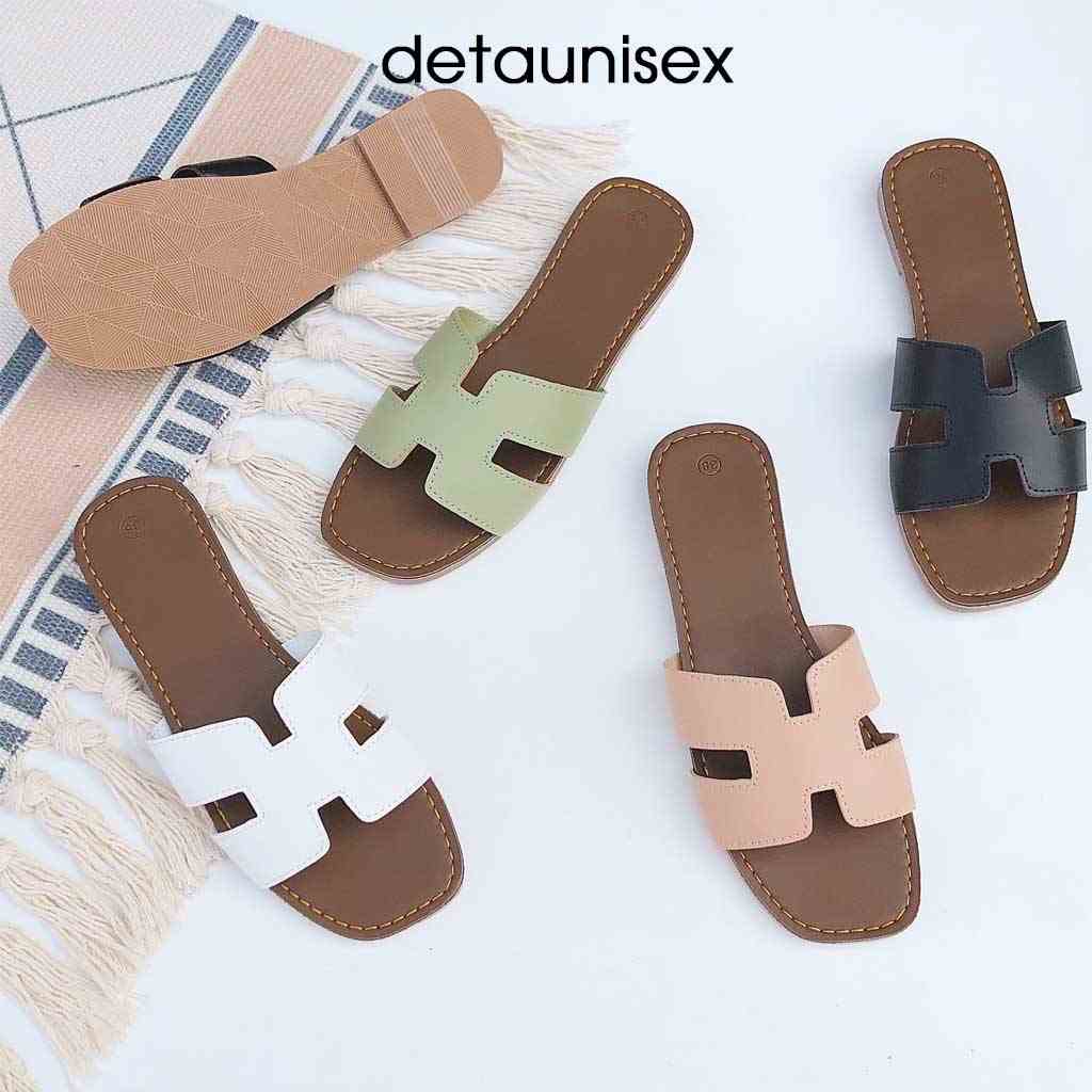 Dép Birken nữ chữ H may viền chỉ thời trang Detaunisex dép lê đi biển - DX01