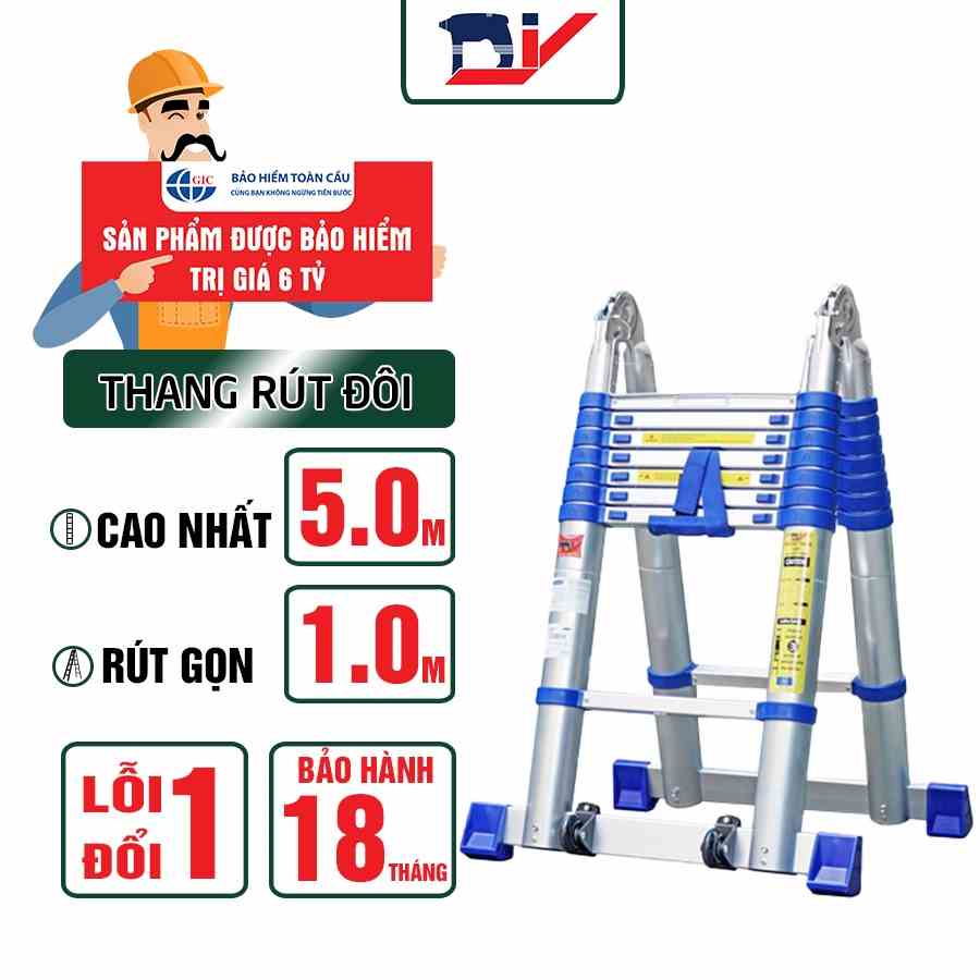 [HỎA TỐC 2H HCM] Thang nhôm rút đôi DIY TL-AI-50S chiều cao sử dụng tối đa chữ A 2.4m chữ I 5.0m