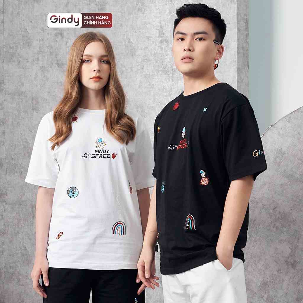 Áo phông tay lỡ unisex thun form rộng cổ tròn họa tiết phông nam nữ chất liệu cotton thời trang unisex Brand GINDY A070