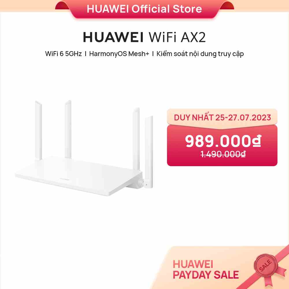 Bộ định tuyến WiFi HUAWEI AX2 | WiFi 6 5GHz hỗ trợ lên đến 1500 Mbps