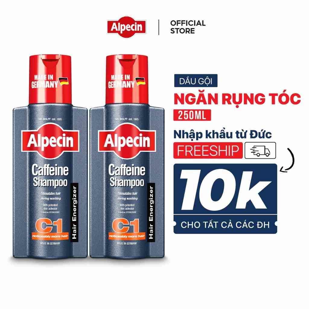 Combo 2 Dầu gội Caffeine ngăn rụng tóc Alpecin C1 Shampoo 250ml giảm rụng tóc và kích thích tóc mọc chắc khỏe cho nam