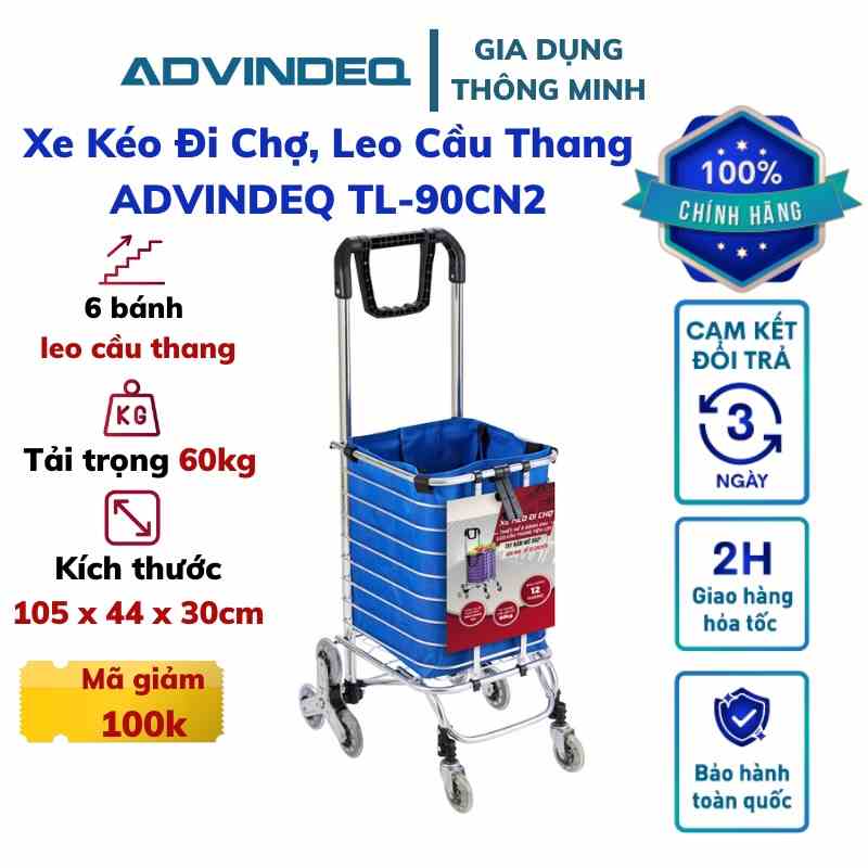 Xe kéo đi chợ ADVINDEQ TL-90CN2 xe đẩy hàng mini có 6 bánh dễ dàng leo cầu thang, tải trọng 60kg bảo hành 12 tháng