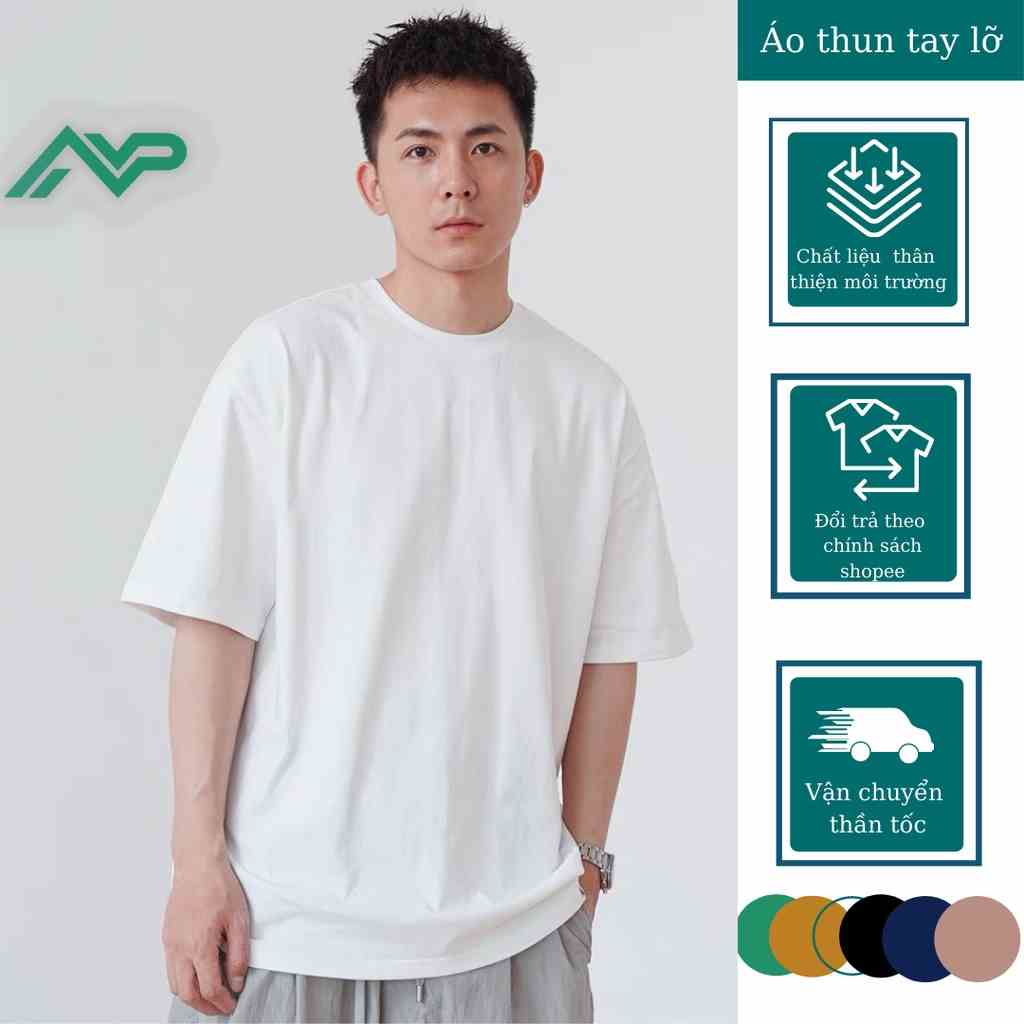 Áo thun Unisex Basic NPV phông trơn nam nữ tay lỡ oversize form rộng