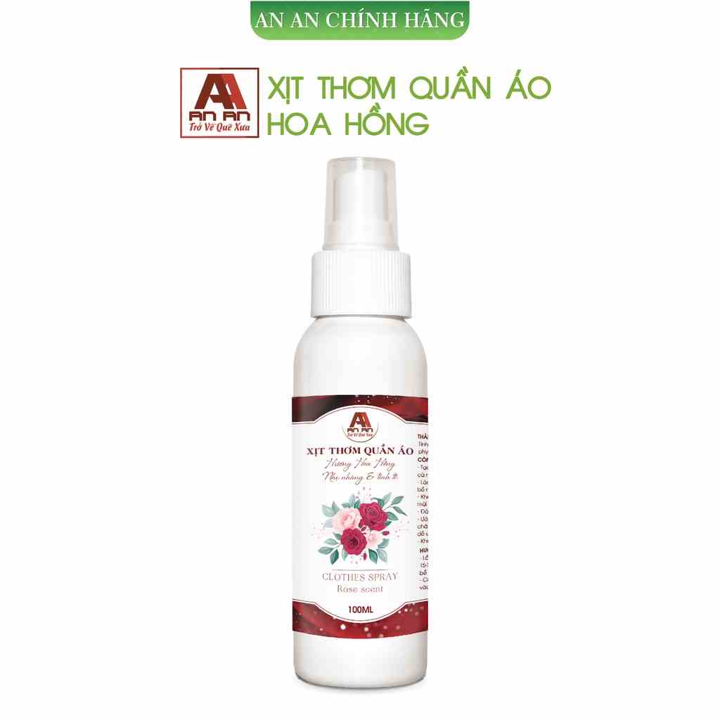 Xịt Thơm Quần Áo An An 100ml  Hương Hoa Hồng Tinh Tế Khử Mùi Tiện Dụng Quần Áo Thơm Mát Ngày Dài.