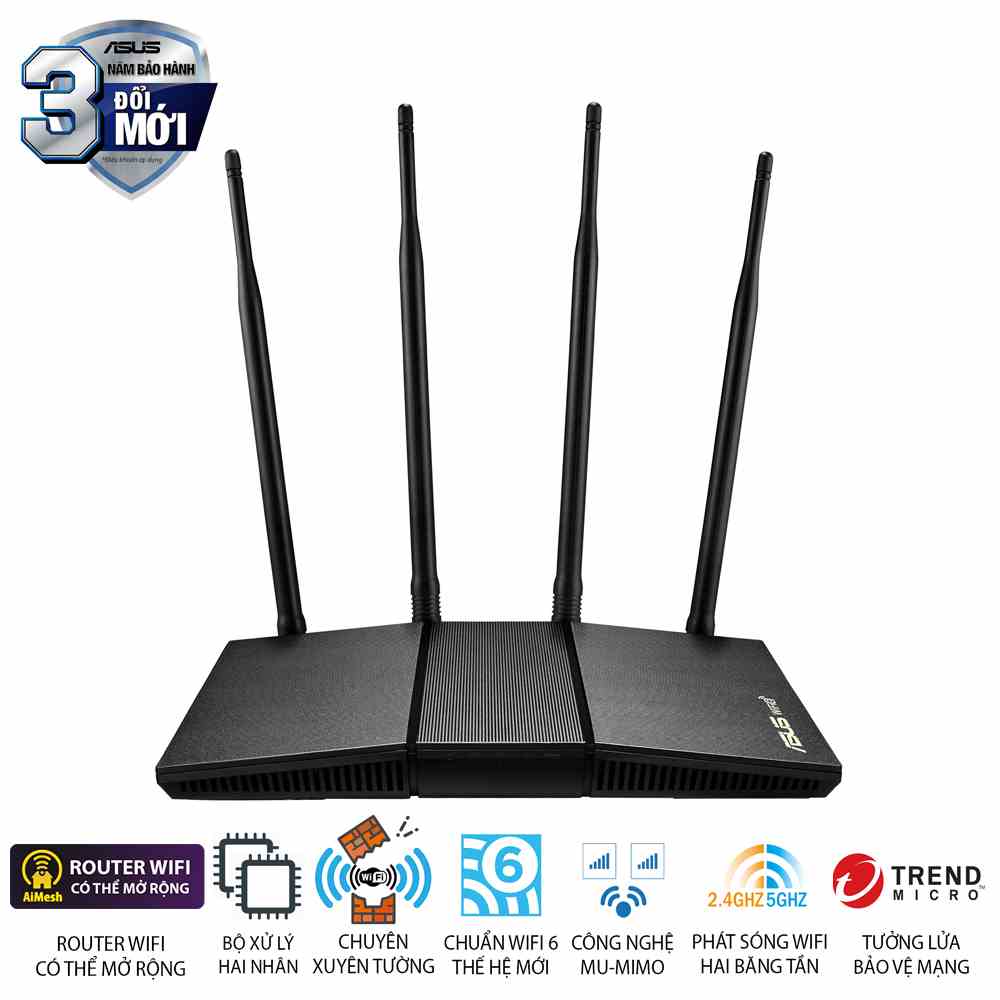 [TẶNG VOUCHER GOT IT 10%]  ASUS RT-AX1800HP (Gaming Router) Wi-fi 6 AX1800 2 băng tần, router xuyên tường