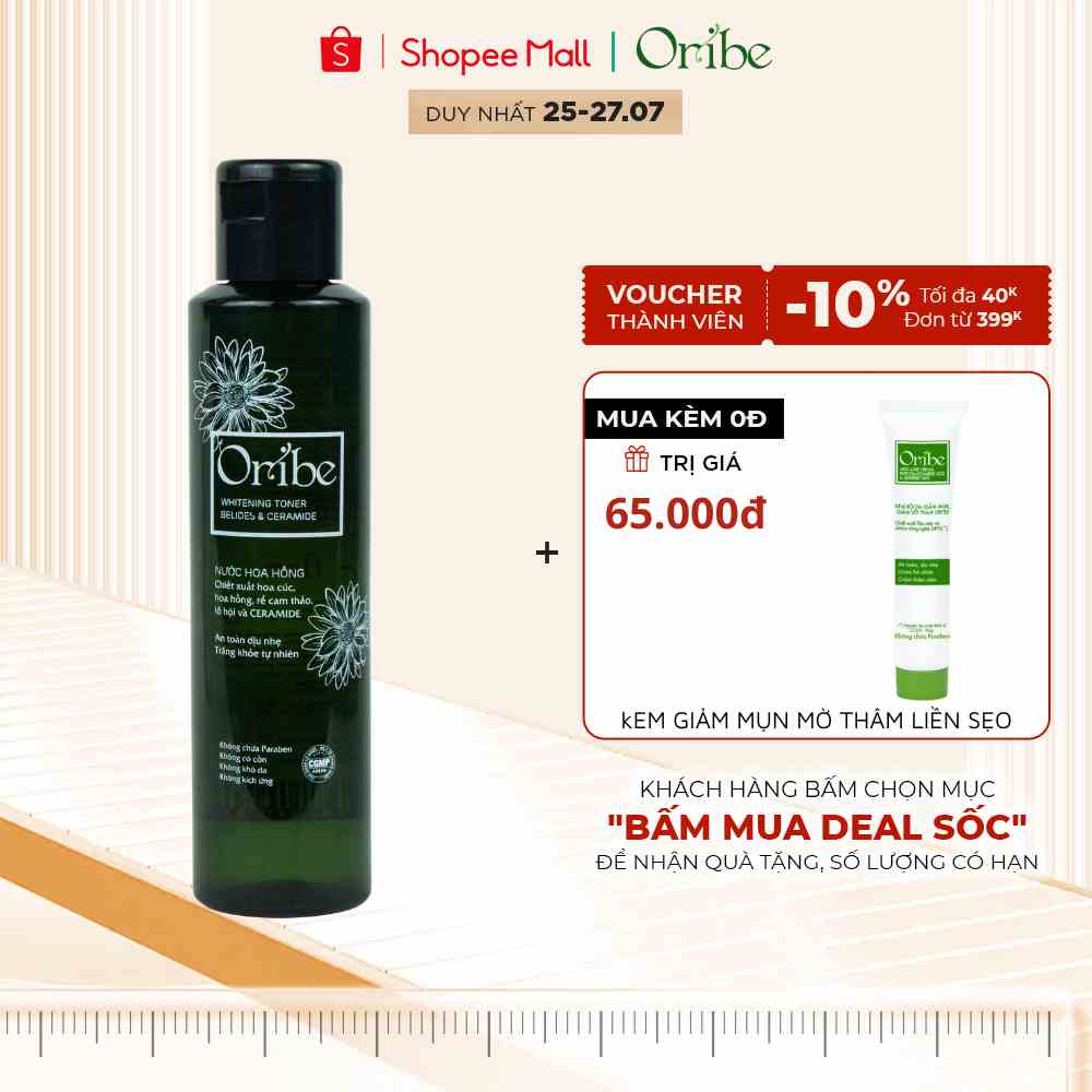 Toner Nước Hoa Hồng Oribe Dưỡng Ẩm Cho Da Mụn Cân Bằng Ph Làm Sạch Da Và Thu Nhỏ Lỗ Chân Lông - 150ml