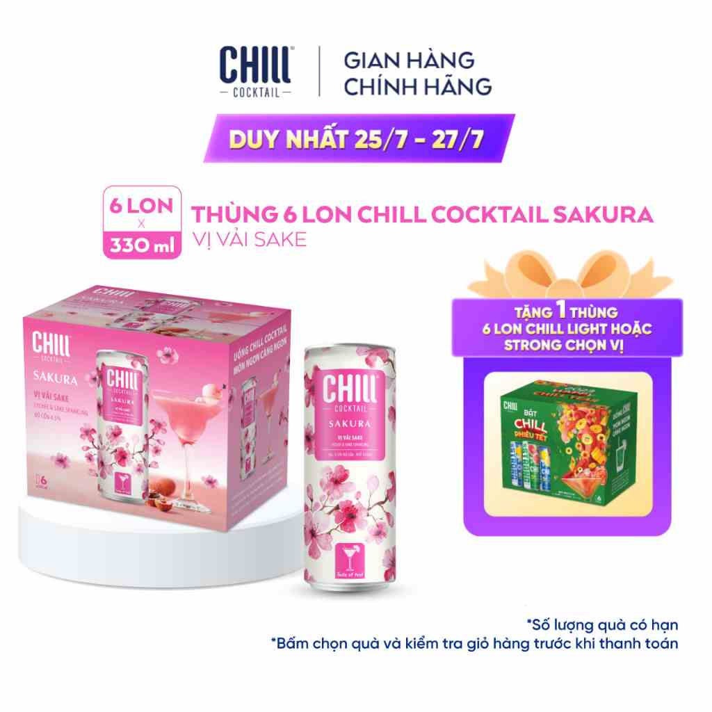 [Mã BMLTB200 giảm đến 100K đơn 499K] Thùng 6 lon Chill Cocktail Sakura vị Vải Sake (330ml/lon)