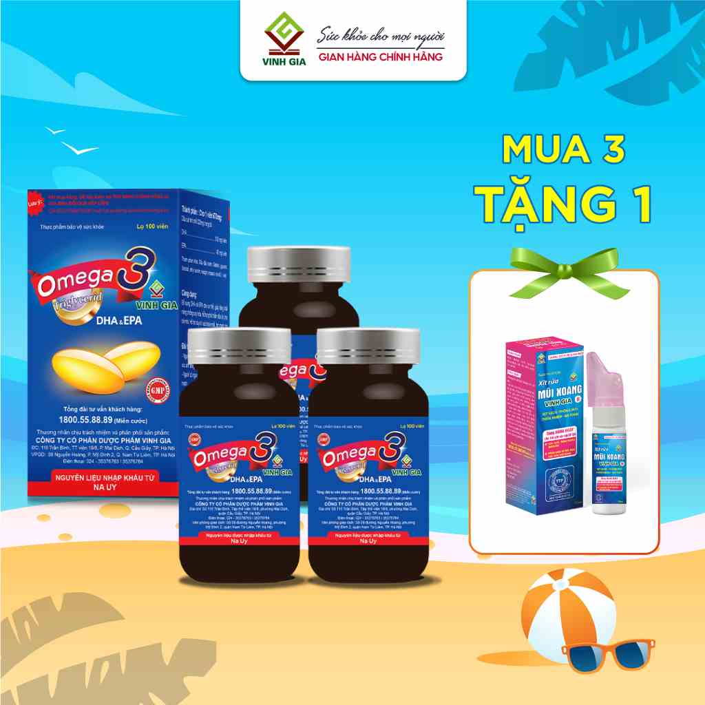 (Combo 3 Tặng 1) Omega 3 VINH GIA Bổ Sung DHA Và EPA Hỗ Trợ Duy Trì Sức Khỏe Mắt Và Tim Mạch - Hộp 100 Viên