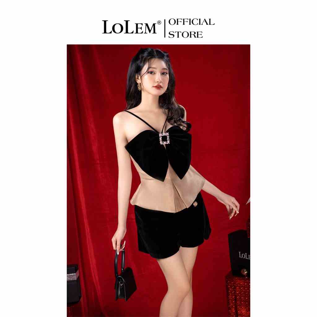 Áo peplum LOLEM AK1316 phối nơ ngực vải tafta xước