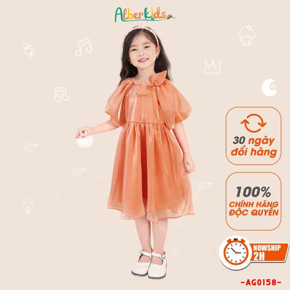 Váy bé gái ALBERKIDS phối nơ 2 lớp công chúa đỏ xinh đẹp cho trẻ em 2,3,4,5,6,7,8,9,10,11,12 tuổi AG0158