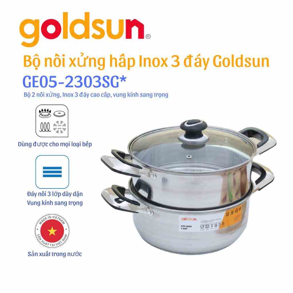 [Mã BMLTB35 giảm đến 35K đơn 99K] Bộ nồi GE05 - 2303SG* inox 3 lớp đáy từ kèm xửng hấp vung kính