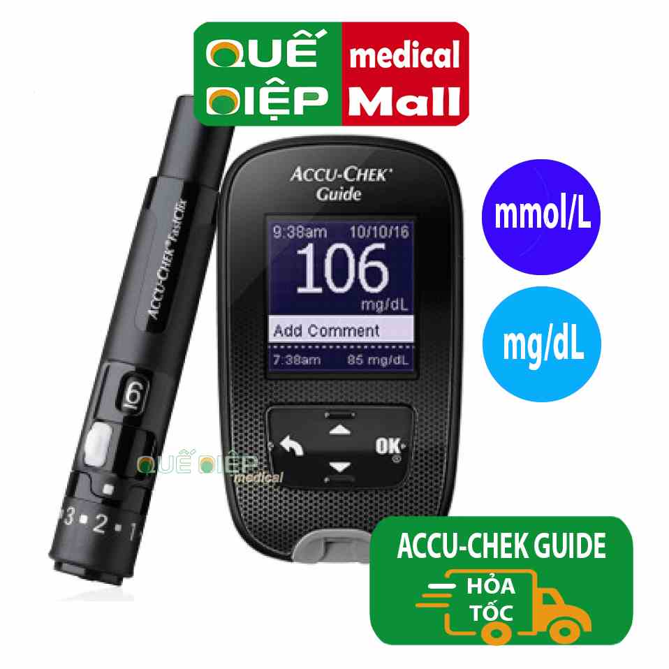 ACCU-CHEK GUIDE mmo/L HOẶC mg/dL - Máy thử đường huyết, đo lượng đường đái tháo đường, tiểu đường, chính hãng Accu chek