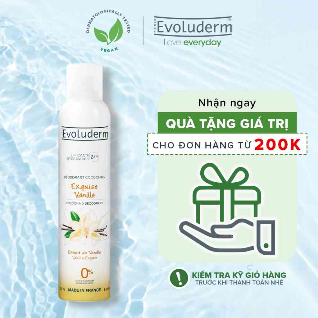 Xịt khử mùi toàn thân Evoluderm hương Vanilla ngăn khuẩn gây mùi suốt 24h - 200ml (20375)