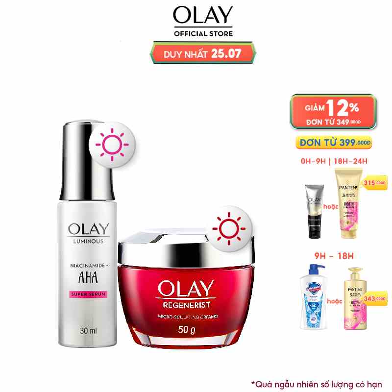 Combo 2: Kem Dưỡng Ban Ngày OLAY REGENERIST 50G + Serum Dưỡng Sáng Da, Mờ Thâm Mụn OLAY LUMINOUS AHA 30ML