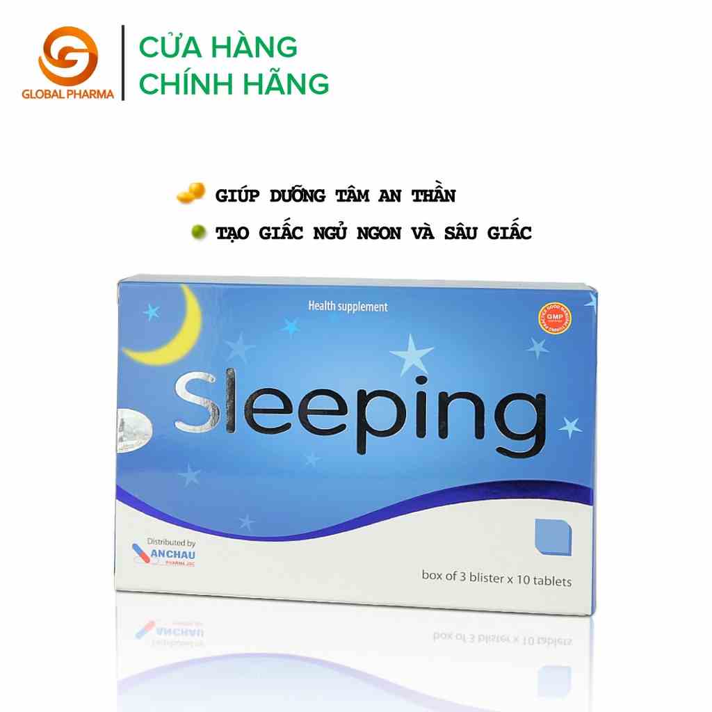 Viên uống sleeping AN CHÂU hỗ trợ giấc ngủ, tạo giấc ngủ ngon sâu giấc hộp 3 vỉ 30 viên - globalPharma