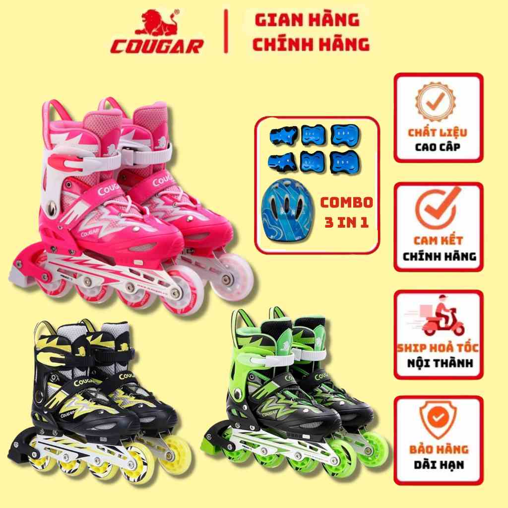 Giày Patin Trẻ Em Cougar 835L Cao Cấp Có Form Chắc Chắn Kèm Bộ Bảo Hộ Tay Chân 6 Món Cho Bé