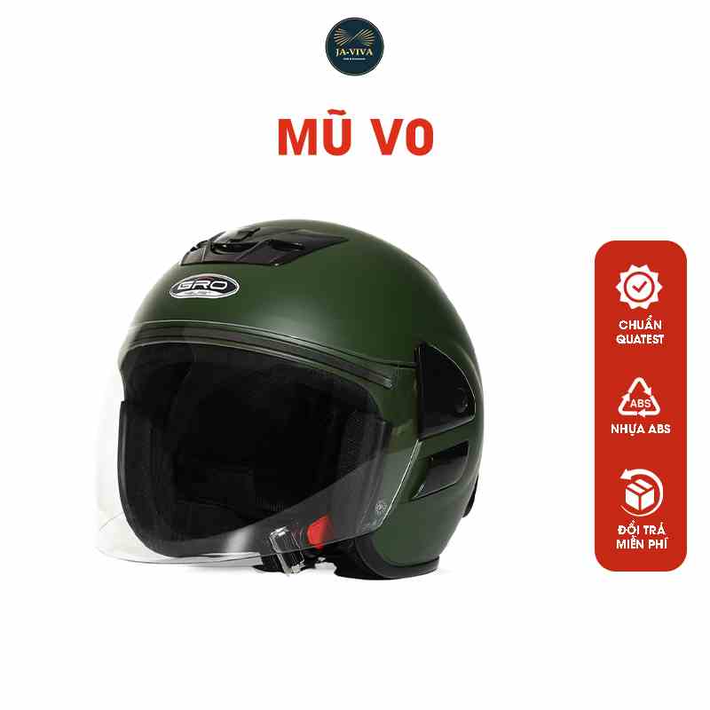 Mũ bảo hiểm chụp tai GRO HELMET dạng nón có kính v0 vòng đầu 55-58cm