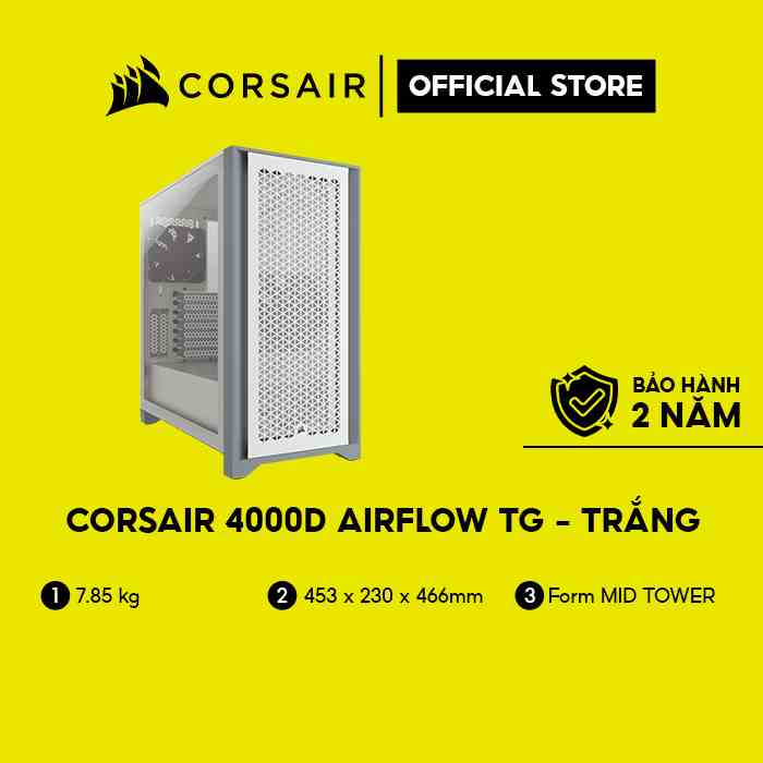 [Mã ELCL7 giảm 7% đơn 300K] Vỏ máy tính Corsair 4000D AIRFLOW TG - Trắng