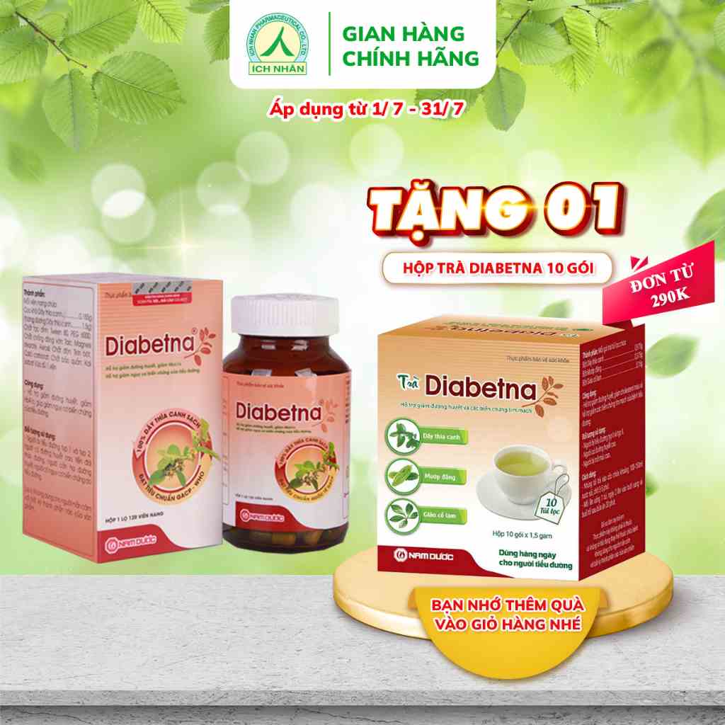 Viên uống dây thìa canh Diabetna Ích Nhân dành cho người tiểu đường - giúp làm giảm đường huyết biến chứng hộp 120V