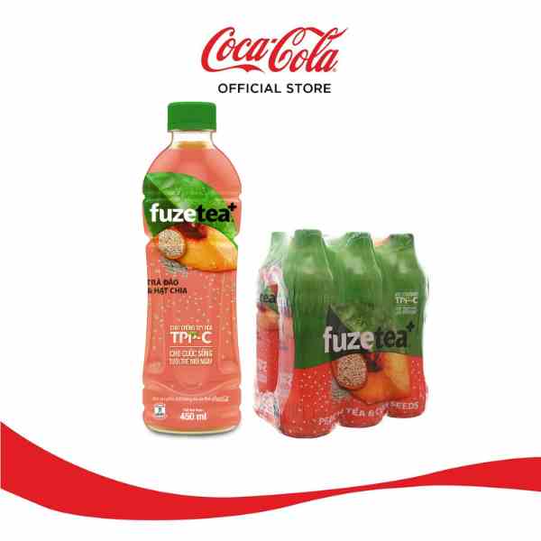 [GROFFWC -10% max 30k đơn 170k] Lốc 6 chai trà đào và hạt chia Fuzetea+ 450ml/ chai