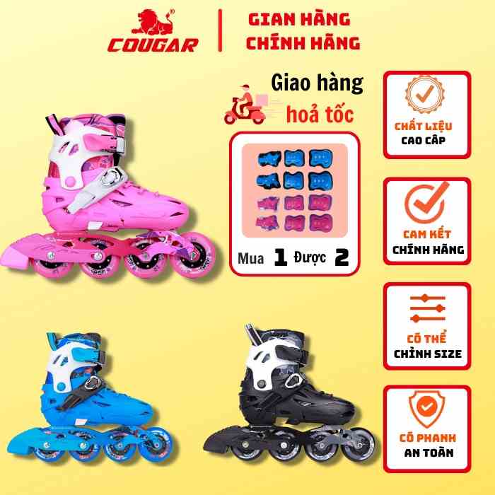 Giày Patin Trẻ Em Cougar-Flying Eagle S5S+Chính Hãng, Form Nhựa Cứng Cáp, Frame Hợp Kim Nhôm