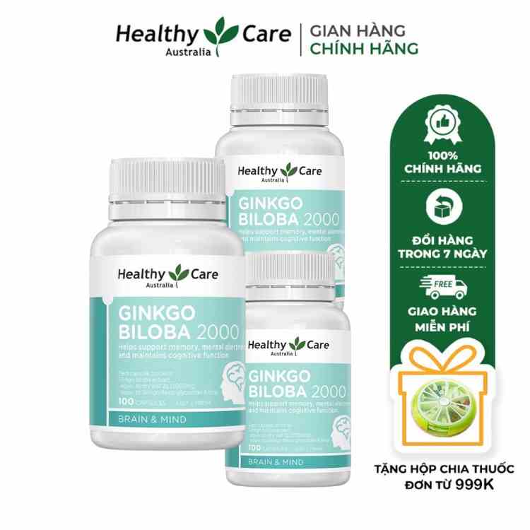 Combo 3 hộp Viên uống bổ não Healthy Care Ginkgo Biloba 100 viên