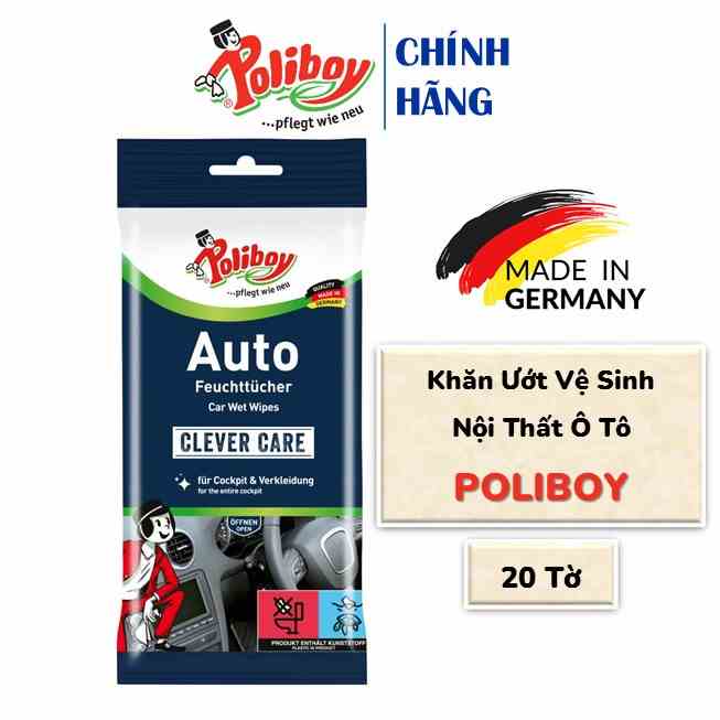 Khăn Giấy Lau Ô Tô POLIBOY Vệ Sinh Ghế Da, Taplo, Mặt Dưỡng 20 Tờ/Gói