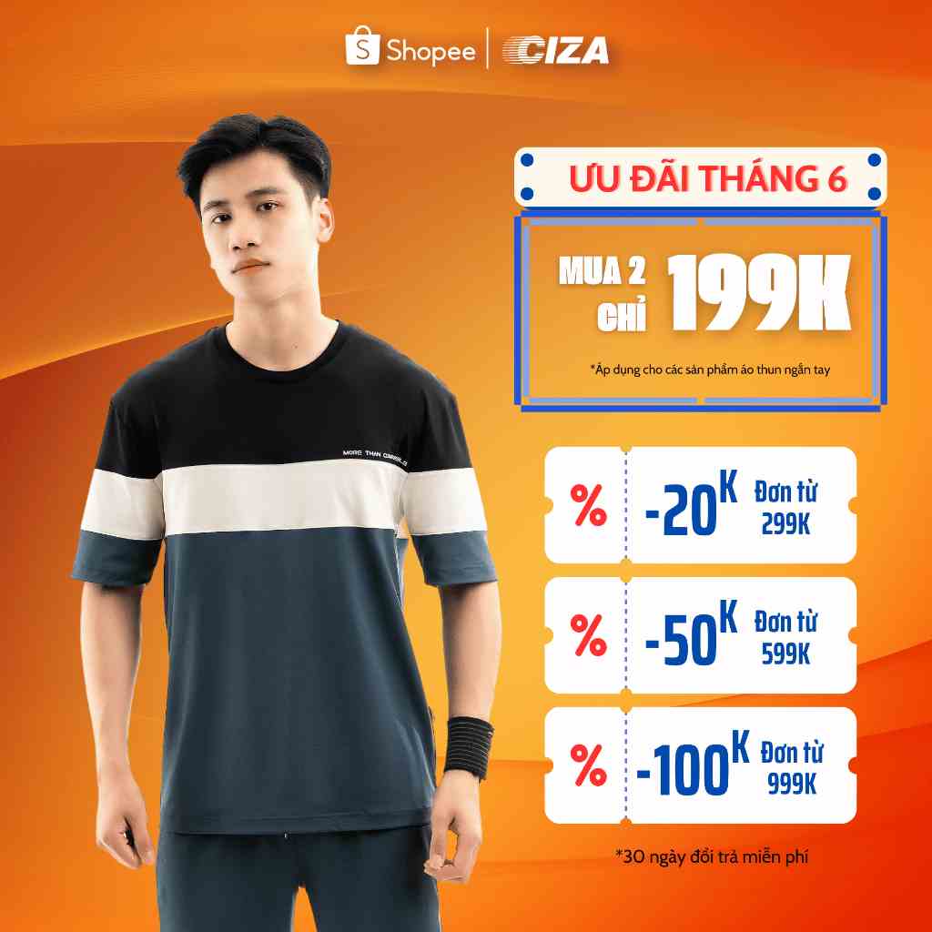 Áo thun thể thao ngắn cộc tay nam CIZA basic cổ tròn dáng rộng cao cấp trẻ trung size S M L XL màu xanh blue ATNR61