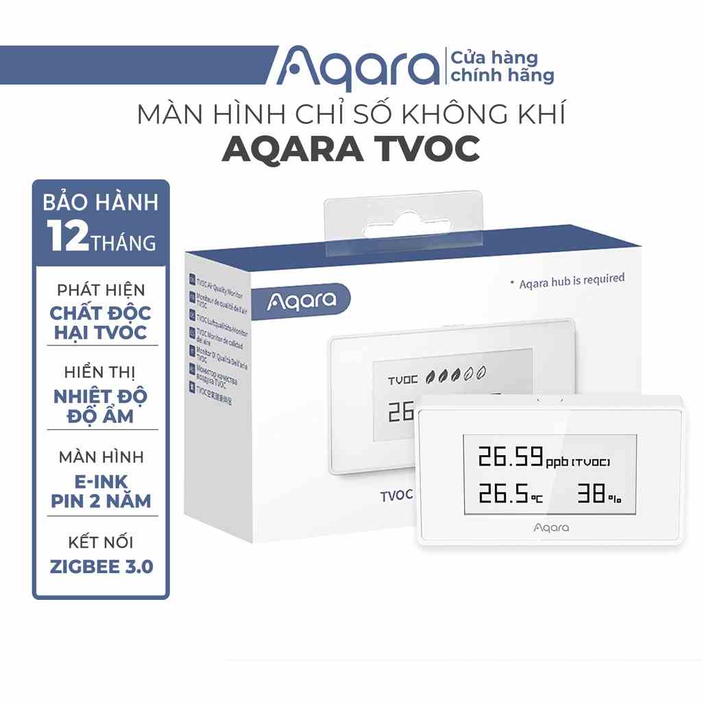 Cảm biến Aqara TVOC Air Quality Monitor - Đo chất lượng không khí, Nhiệt độ và Độ ẩm, Cảnh báo ôi nhiễm, BH 12 tháng