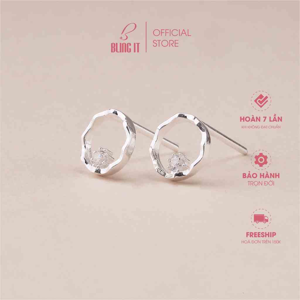 Bông Tai, Hoa Tai Bạc Nữ 925 BLING IT Hình Tròn Đính Một Hạt Đá Cao Cấp Sang Trọng Dành Cho Đi Tiệc, Đám Cưới - BIBT379