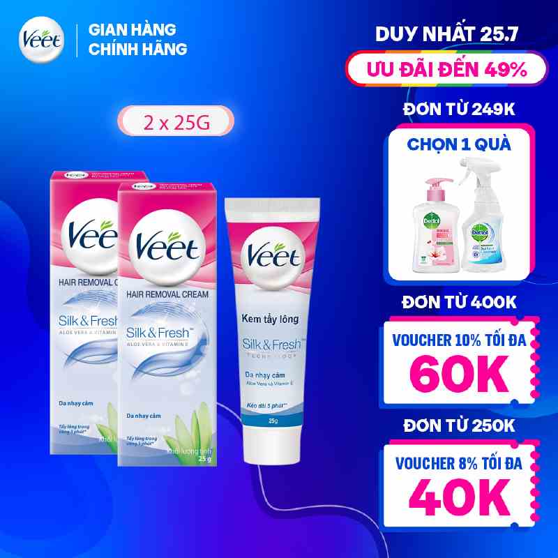 Combo 2 Kem tẩy lông cho da nhạy cảm Veet Silk Fresh 25g/tuýp