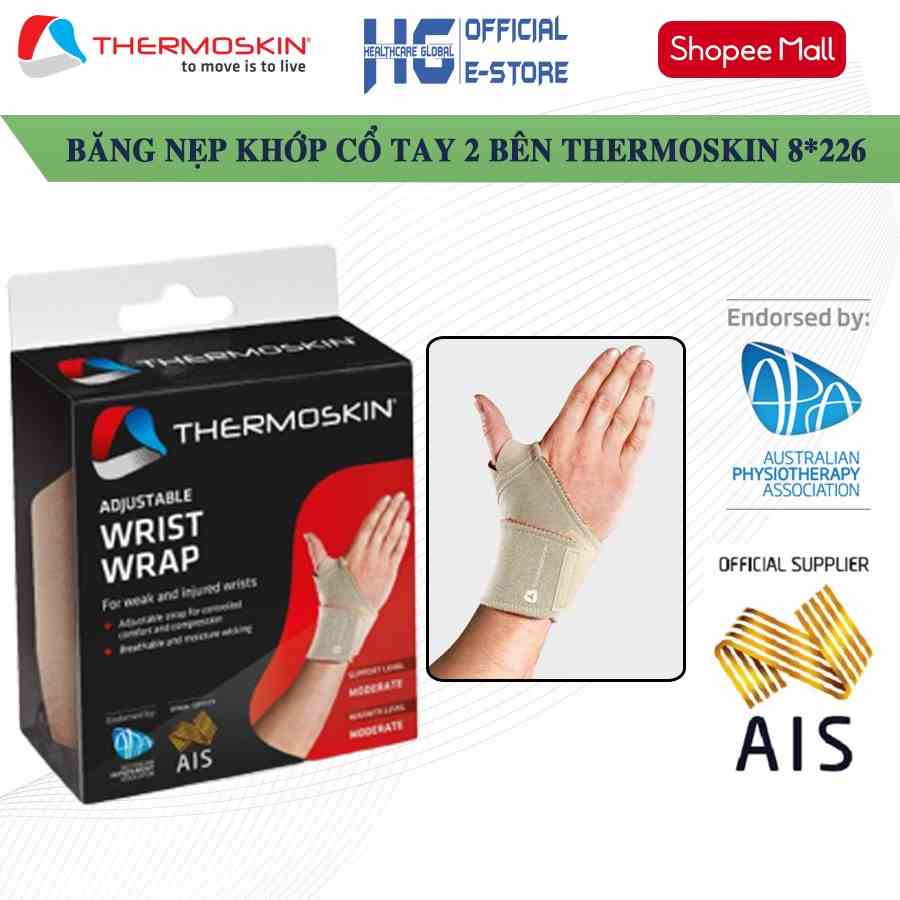 Băng nẹp khớp cổ tay 2 bên giúp bảo vệ và hỗ trợ gân/khớp cổ tay khi hoạt động mạnh THERMOSKIN