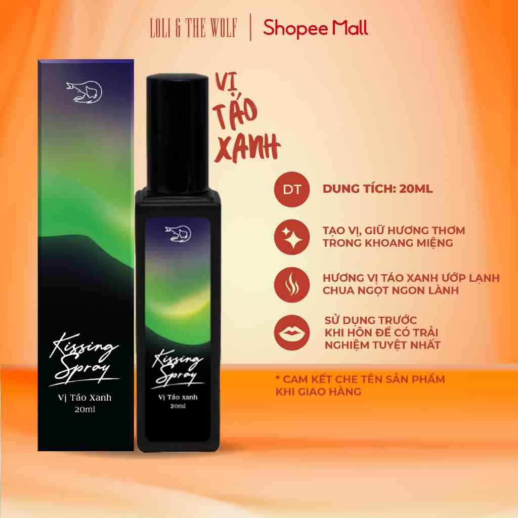 Xịt Thơm Miệng Kissing Spray Loli And The Wolf Hương Táo Xanh Ngọt Thanh The Mát Vị Bạc Hà Chai 20ml