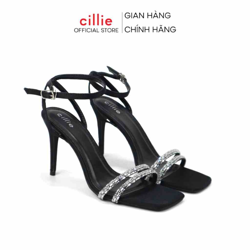 Giày sandal cao gót nữ quai mảnh ngang đính đá sang trọng gót nhọn thanh mảnh cao 9cm đi tiệc dự tiệc Cillie 1139